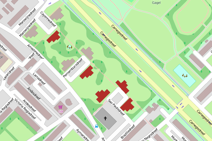 OpenStreetMap kaart van locatie experimentele flats